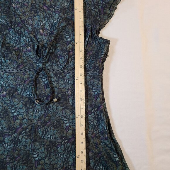 Calvin Klein Jeans Babydoll Blouse M Green Purple Floral V-Neck Tie Waist - Picture 8 of 10